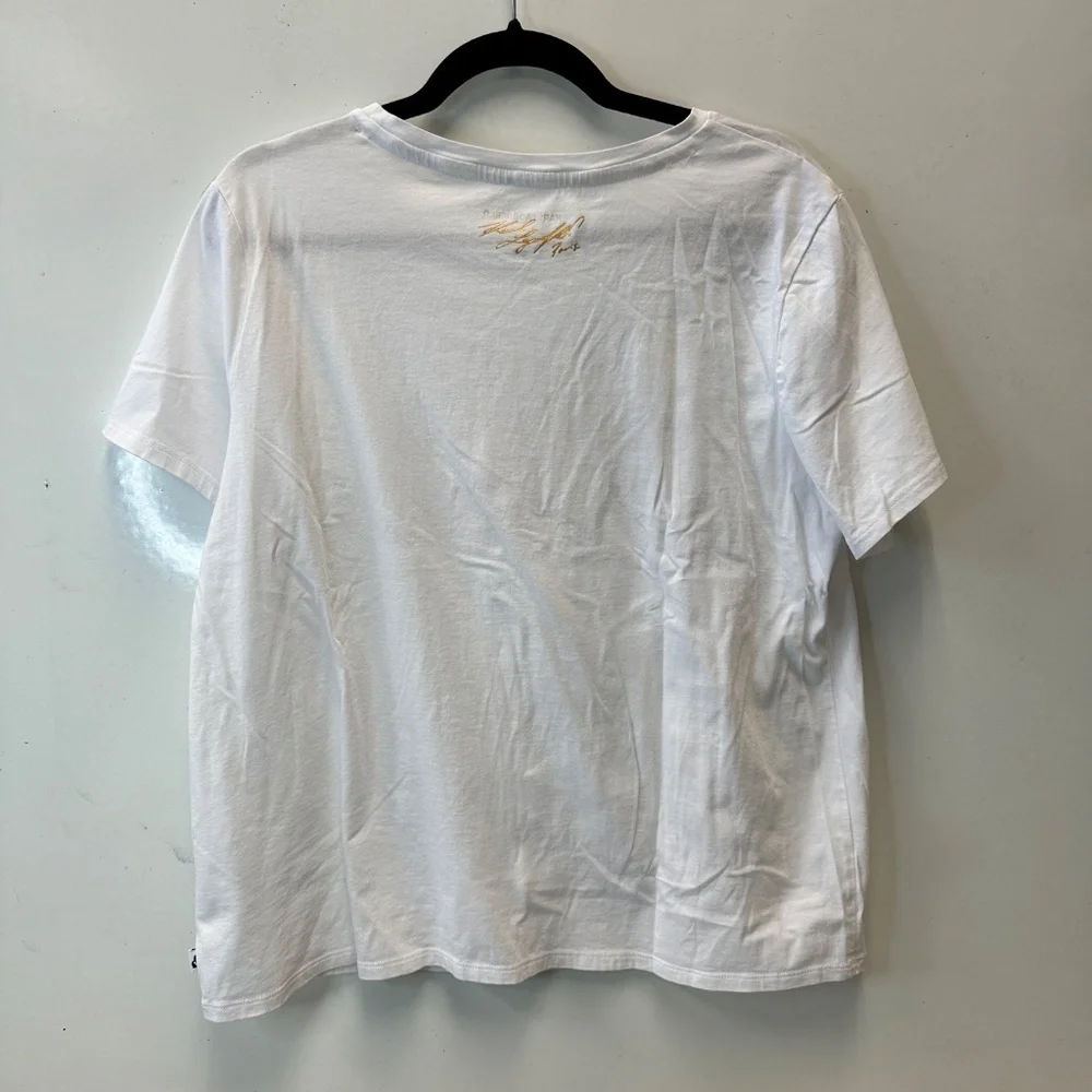 Karl Lagerfeld Paris White T-Shirt Women's Size XL Rhinestone Bling - Picture 6 of 12